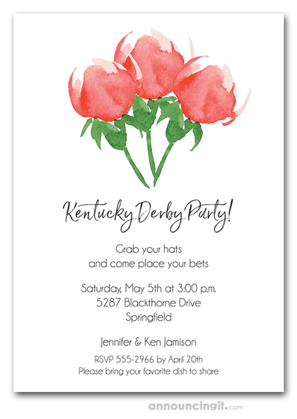 Watercolor Red Roses Derby Party Invitations