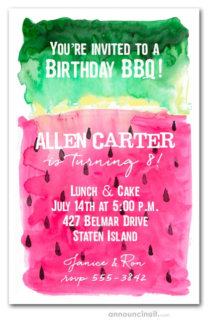 Watermelon Watercolor Party Invitations