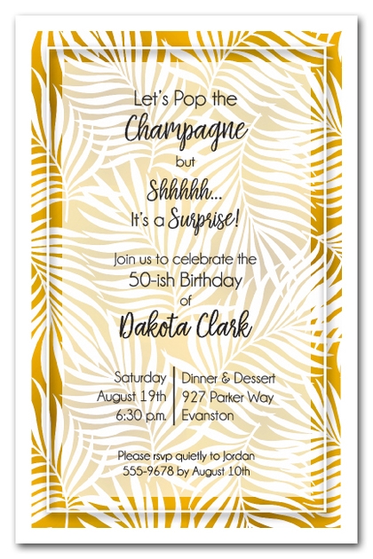 White Palms on Gold Invitations