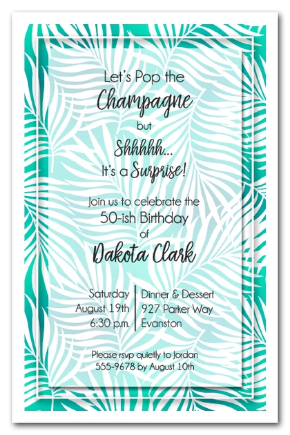 White Palms on Teal Invitations