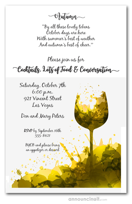 Fall White Wine Glass Splash Invitations