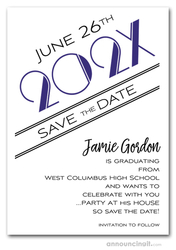 Art Deco Navy Graduation Save the Date Cards