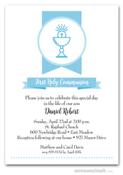 Blue Chalice First Communion Invitations