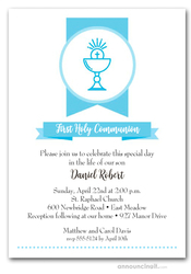 Blue Chalice Banner First Communion Invitations
