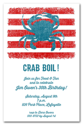 Blue Crab on Red Stripes Party Invitations