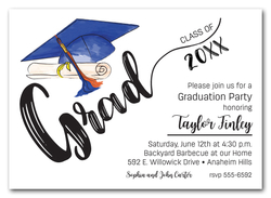 Blue & Orange Tassel on Blue Cap Graduation Invites