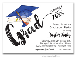 Blue & Red Tassel on Blue Cap Graduation Invites