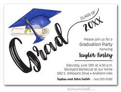 Blue & Silver Tassel on Blue Cap Graduation Invites