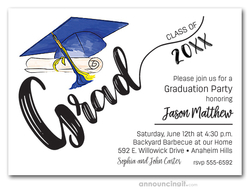 Blue & Yellow Tassel on Blue Cap Graduation Invites