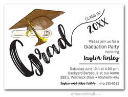 Brown & Yellow Tassel on Brown Cap Graduation Invites