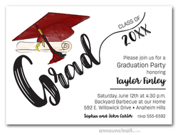 Burgundy & Black Tassel on Burgundy Cap Graduation Invites