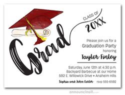 Burgundy & Yellow Tassel on Burgundy Cap Graduation Invites