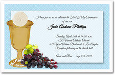 Chalice and Wafer on Blue Communion Invites
