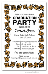 Cheetah Cap & Black Tassel Graduation Invites