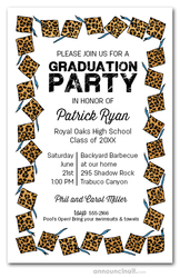 Cheetah Cap & Blue Tassel Graduation Invitations