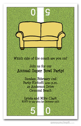 Football - Super Bowl Invitations Fifty Yard Line Couch Super Bowl Invitations