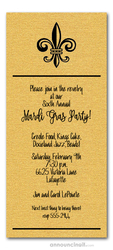 Fleur de Lis on Shimmery Gold Mardi Gras Invitations