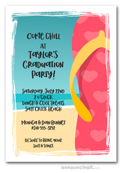 Pink Hearts Flip Flops Beach Graduation Invitations