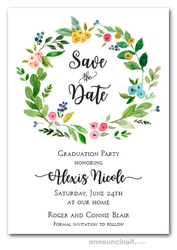 Donna Floral Wreath Graduation Save the Date Cards