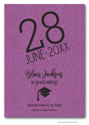 Shimmery Purple Modern Graduation Save the Date Cards
