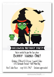 Witch Frog Bats Halloween Invitations