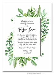 Greenery Corners First Communion Invitations