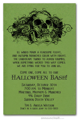 Grunge Skull on Green Halloween Invites