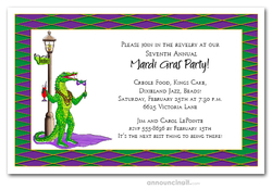 Jazz Gator on Harlequin Mardi Gras Invites
