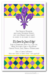 Harlequin Fluer de Lis Mardi Gras Invites