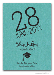 Shimmery Turquoise Modern Graduation Save the Date Cards