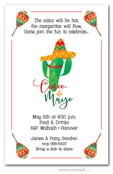 Mustached Cactus Cinco de Mayo Party Invitations