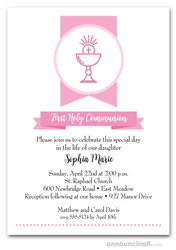 Pink Chalice First Communion Invitations