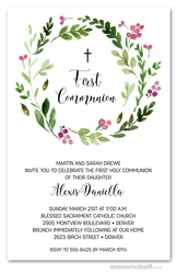 Pink Bud Wreath Communion Invitations