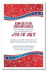 4th of July Red Blue Swirls & Stars Invitations