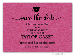 Grad Hat on Shimmery Hot Pink Save the Date Cards