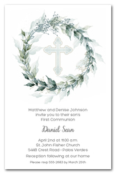 Sage Wreath Blue Cross Invitations