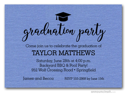 Hat on Shimmery Blue Graduation Party Invitations