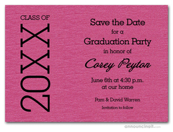 Shimmery Hot Pink Graduation Save the Date Cards