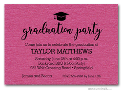 Hat on Shimmery Hot Pink Graduation Party Invitations
