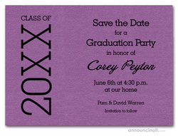 Shimmery Purple Graduation Save the Date Cards