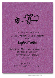 Diploma on Shimmery Purple Graduation Invitations