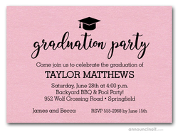 Hat on Shimmery Pink Graduation Party Invitations