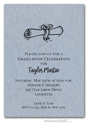 Diploma on Shimmery Silver Graduation Invitations