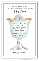 Silver Chalice First Communion on Lilac Invitations