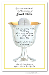 Silver Chalice Yellow Communion Invitations