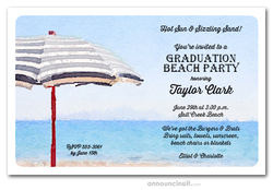 Striped Beach Umbrella Graduation Party Invitations