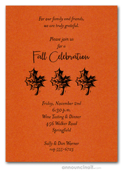 Three Leaves on Shimmery Orange Invitations