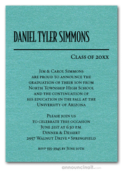 Shimmery Turquoise Classic Graduation Invitations