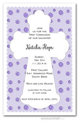 White Cross on Lilac Curls Invitations