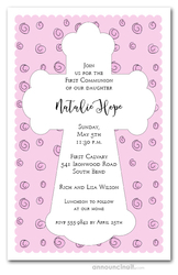 White Cross on Pink Curls Invitations